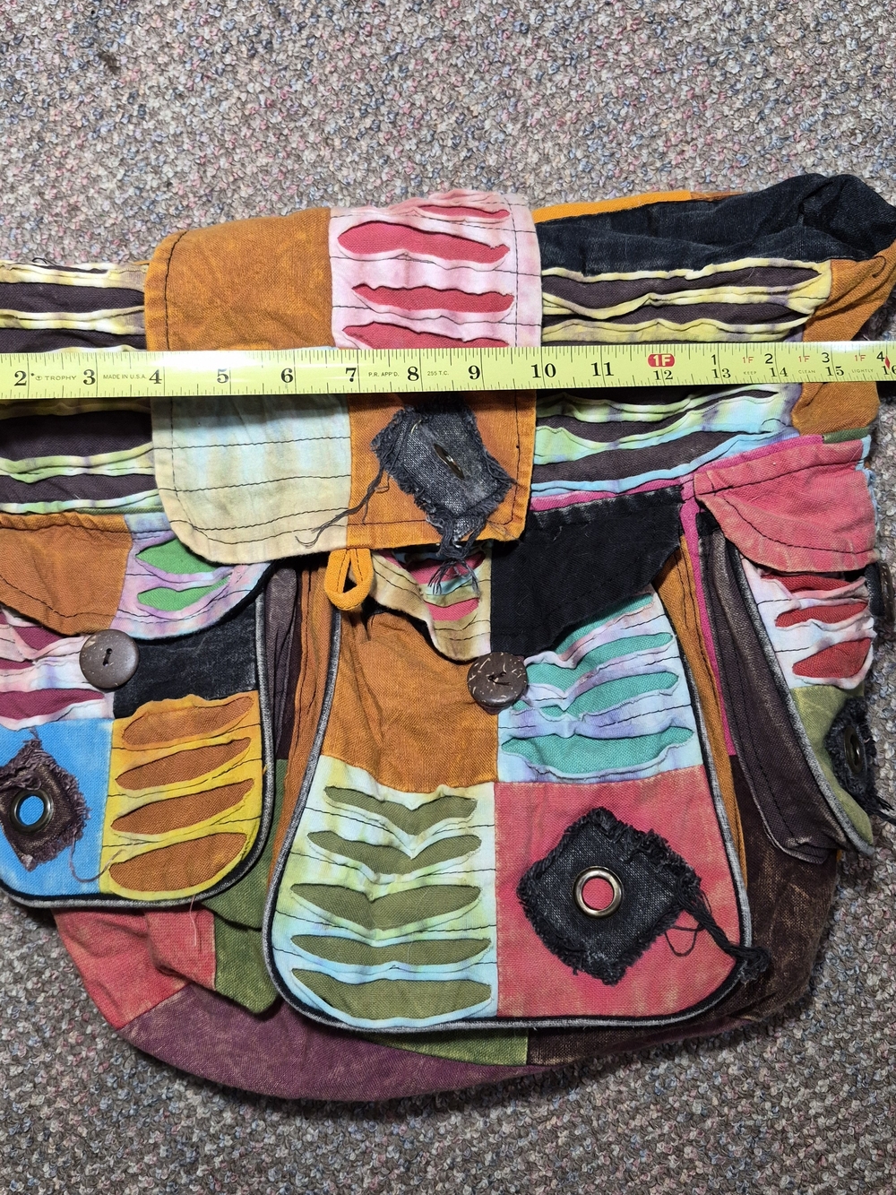 Colorful Patchwork Canvas Backpack — Multicolor Boho Style - Picture 9 of 10